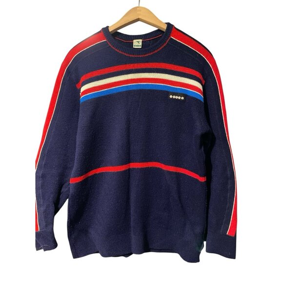 VINTAGE STRIPED DIADORA WOOL SKI SWEATER MENS SZ MEDIUM/LARGE MADE IN ITALY - Picture 1 of 4